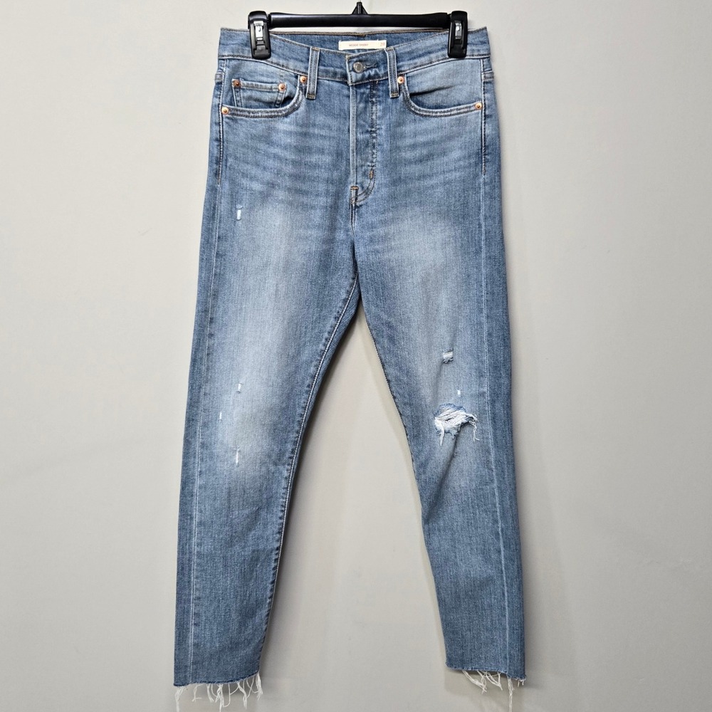 Levi's Premium Wedgie Skinny Jeans 28 High Rise‎ Mid Wash Button Fly Distressed